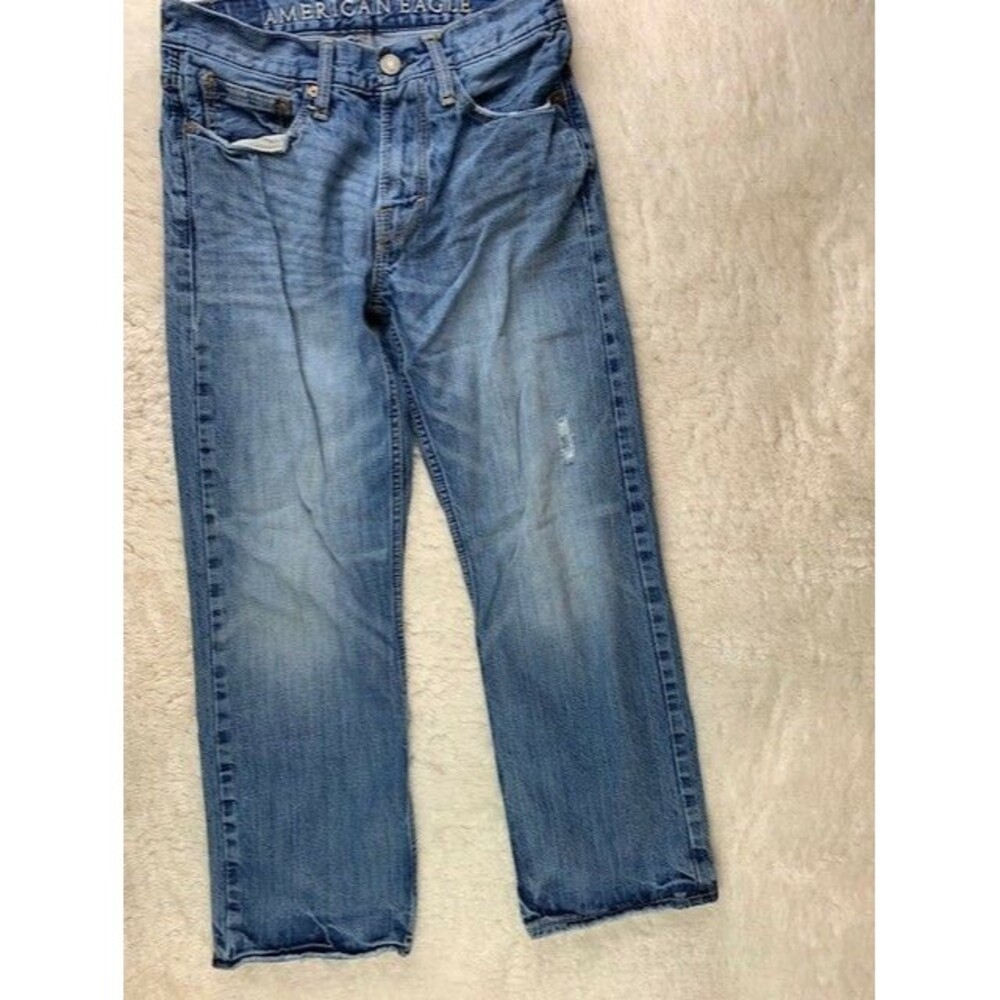 American Eagle Size 28x28 Mens Jeans Straight Medium Wash Distressed Relaxed Fit